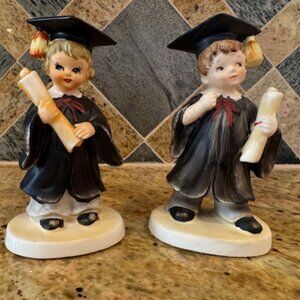 Vintage Pair of Lefton Ceramic Graduate Figurines
